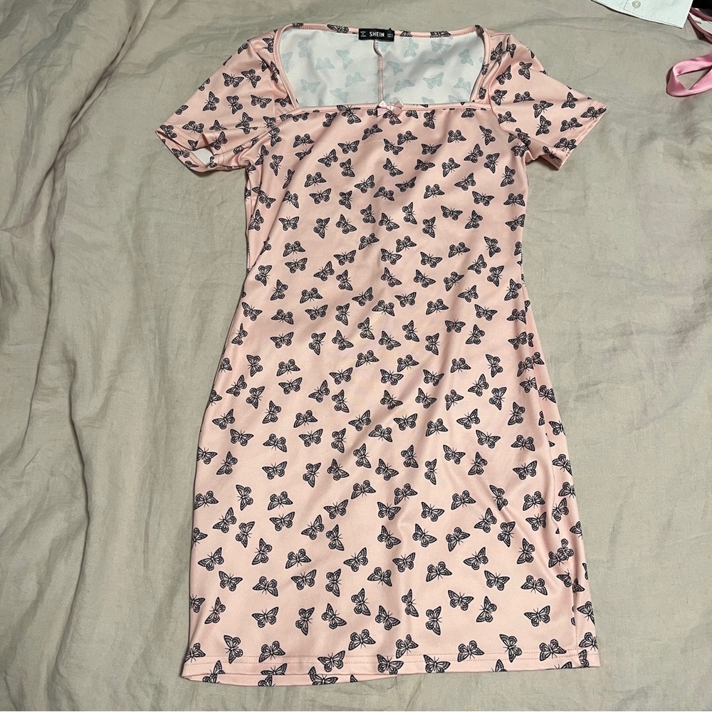 Baby Pink Mini Dress with Butterfly Pattern | Size Small